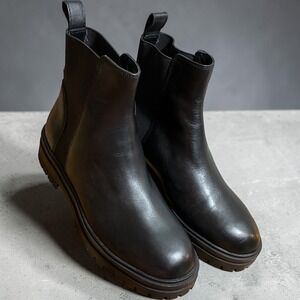 Steve Madden Handout Black Leather Lug Sole Chelsea Boots HNDT01S1 Size 9M